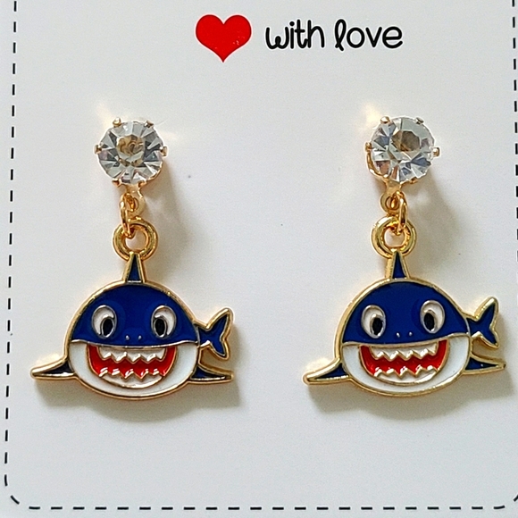 Babyshark earrings daddyshark dad mom Rhinestone - Picture 1 of 1